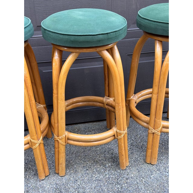 Mid-Century Paul Frankl Style Bentwood Rattan Bar Stools - Set of Four For Sale In Seattle - Image 6 of 11
