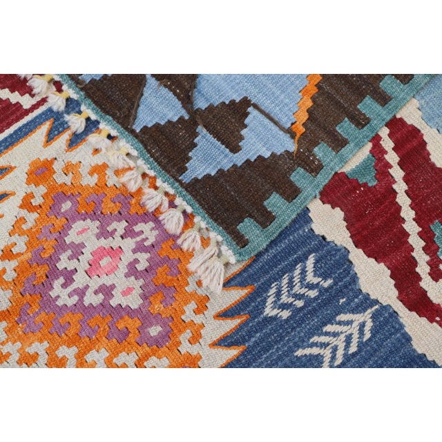 1970s Mid-Century Modern Geometric Blue Kilim Rug For Sale - Image 10 of 10