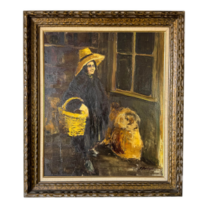 1960s Vintage Rustic Charm - Figurative Oil Painting by F. Pontari