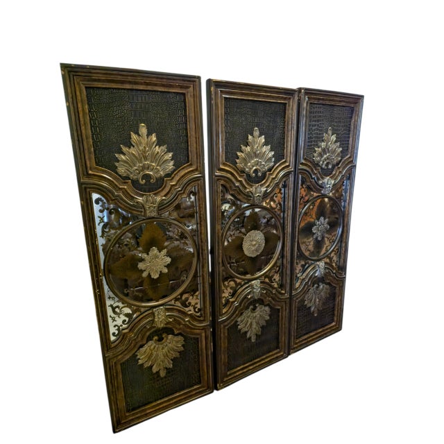 Lam Lee Set of 3 Wall Panels With Vintage Mirror & Croc-Embossed Detail For Sale - Image 4 of 6