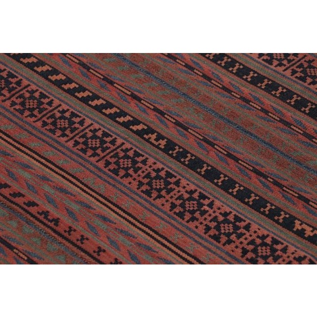 1950s Vintage Persian Tribal Square Kilim, Red & Teal Geometric Stripes - Rug & Kilim For Sale - Image 5 of 10