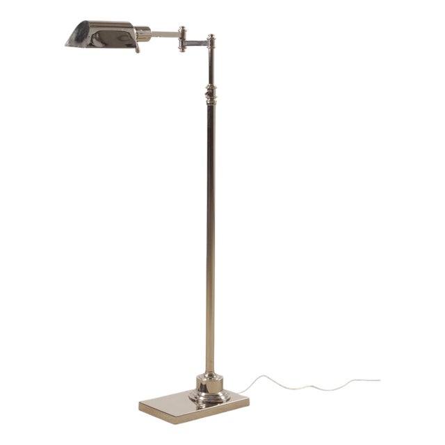 Ralph Lauren Style Adjustable Polished Nickel Pharmacy Floor Lamp For Sale