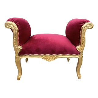 1970 French Artisan Louis XVI Red Velvet Beech Bench For Sale