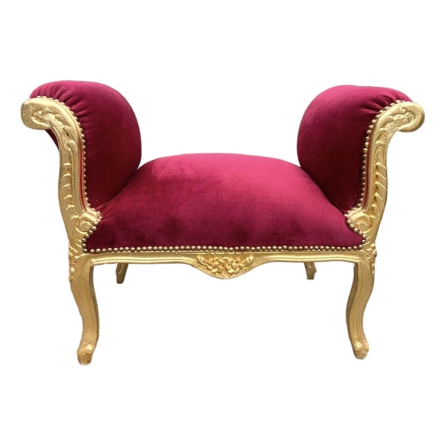 1970 French Artisan Louis XVI Red Velvet Beech Bench For Sale