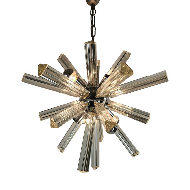 Italian Starburst Sputnik Chandelier in Chrome & Murano Glass, 1960s For Sale