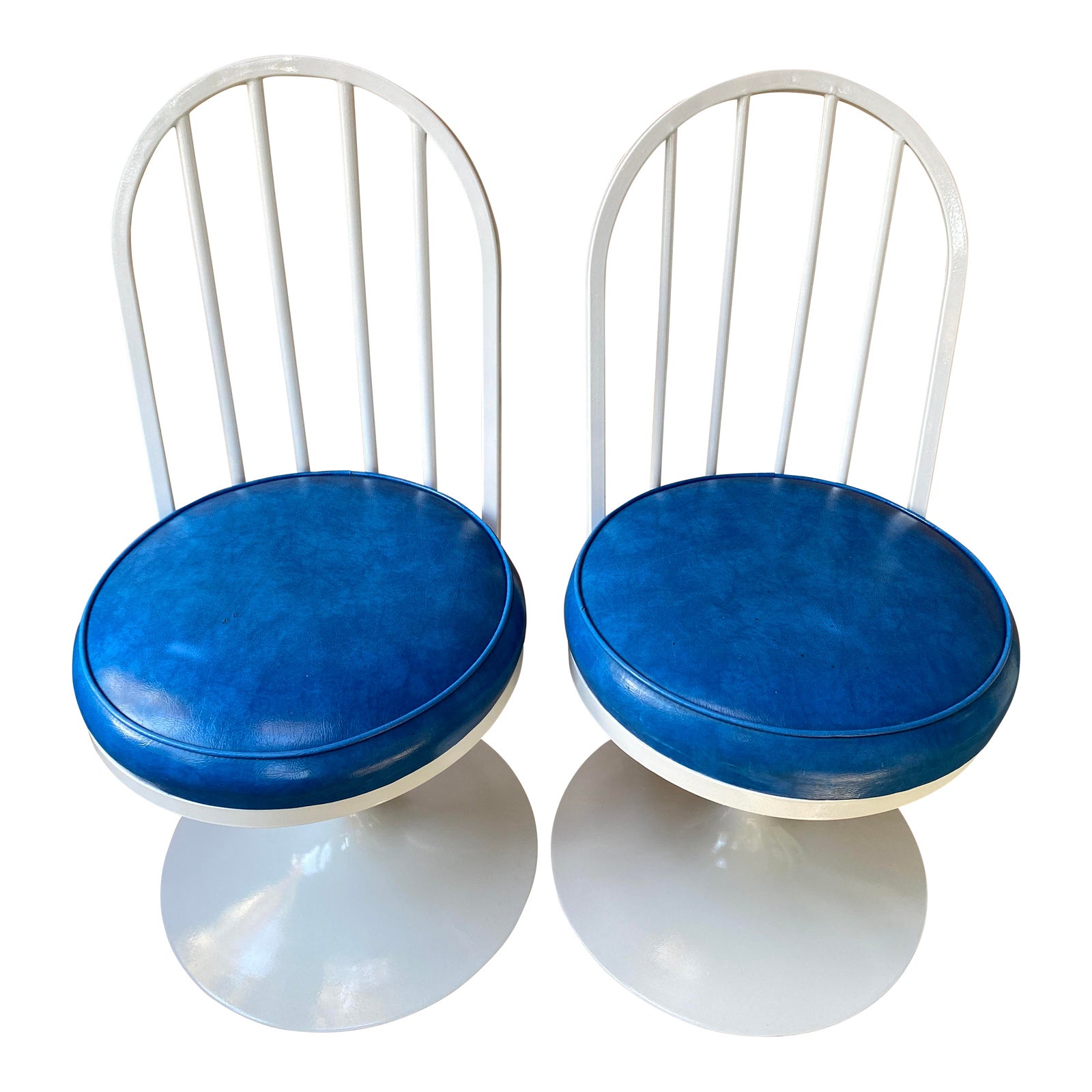 1960’s Chromodern Blue Vinyl Swivel Chairs, Pair Chairish
