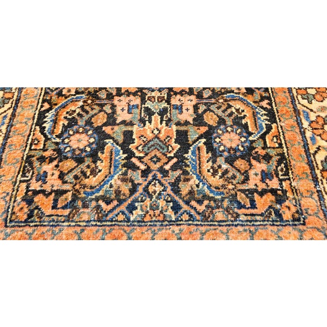 Vintage Persian Malayer Area Rug, Hand-Knotted Wool, Geometric Pattern, 4x4, Navy & Ivory For Sale - Image 13 of 14