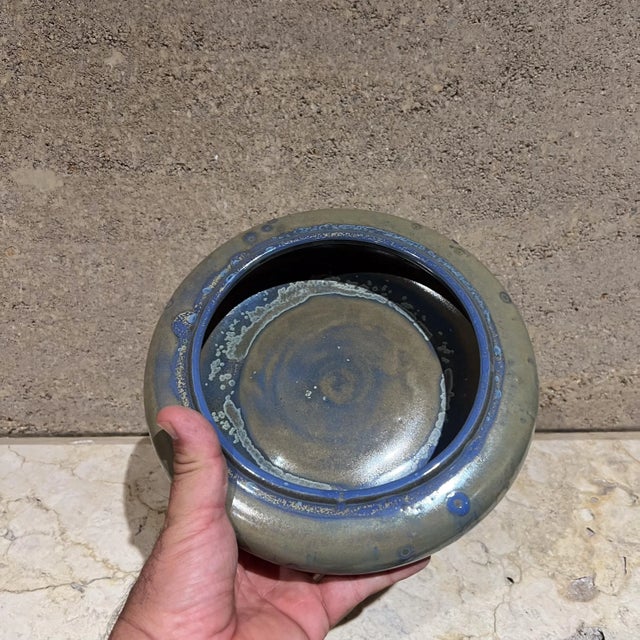 1970s 1970s Zanesville Stoneware Art Pottery Small Blue Bowl Ohio For Sale - Image 5 of 8