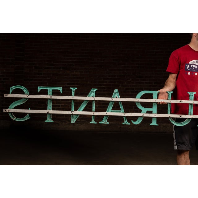 Mid 20th Century Vintage "Restaurants" Painted Aluminum Lettering Sign For Sale - Image 5 of 10