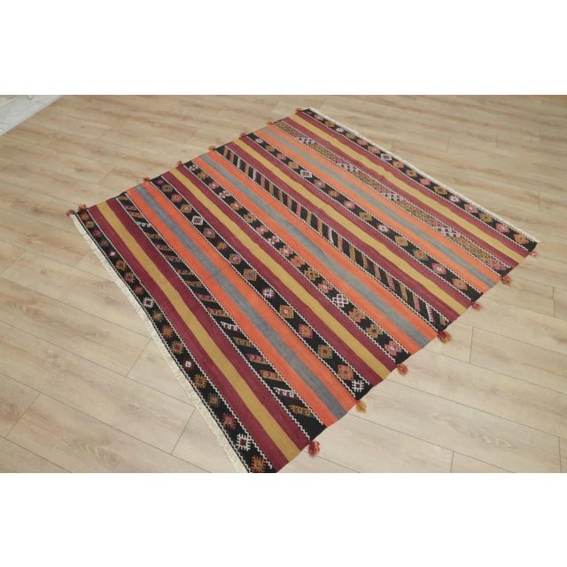 Traditional 1960s Turkish Red Hand Knotted Kilim Square Rug For Sale - Image 3 of 13