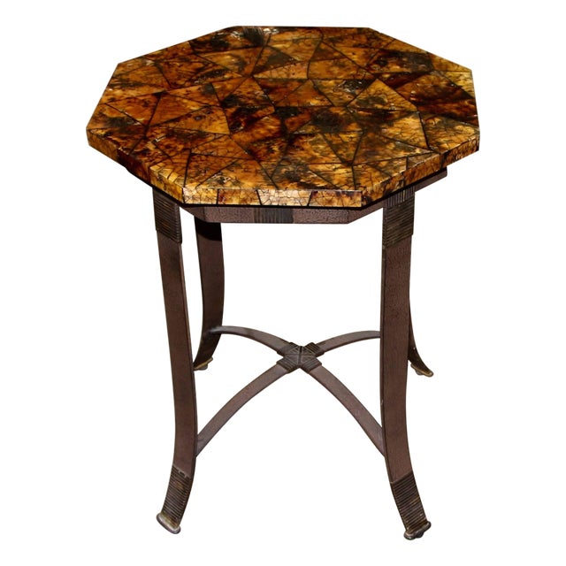 Early 20th Century Kreiss Collection Coconut Shell Octagon Top Table with Iron Base For Sale