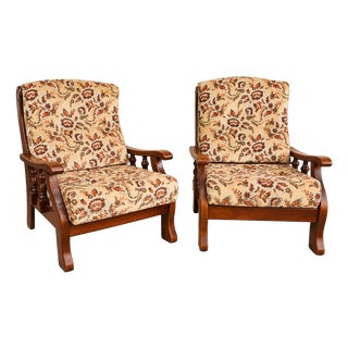 Vintage Lounge Chairs in Wood and Floral Fabric, 1970s, Set of 2 For Sale