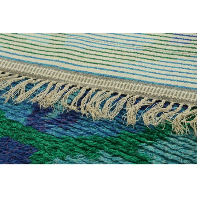 Blue Vintage Swedish Rya Rug in Blue and Green With Geometric Pattern | Rug & Kilim For Sale - Image 8 of 8