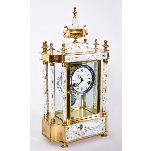 Chinoiserie Mid-20th Century Brass Frame Mantel Clock For Sale - Image 3 of 12