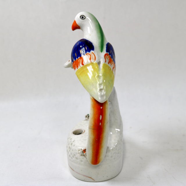 Victorian 19th-Century Antique Staffordshire Pottery Parrot Quill Holder & Inkwell For Sale - Image 3 of 15