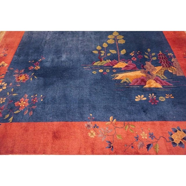 Blue Open Field Antique 1920s Walter Nichols Wool Chinese Art Deco Carpet Rug For Sale In New York - Image 6 of 10
