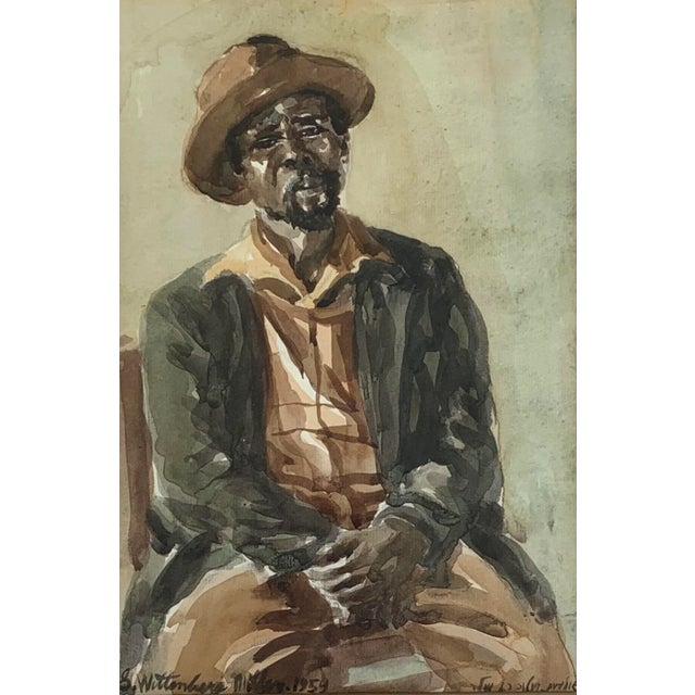 Excellent Mid-Century watercolor portrait painting dated 1959 of an American black man. Signed by the artist, though we...