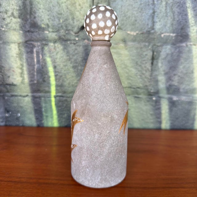 Waylande Gregory Waylande Gregory Glass Bottle With Stone Gray and Metallic Gold Art Deco Design For Sale - Image 4 of 12
