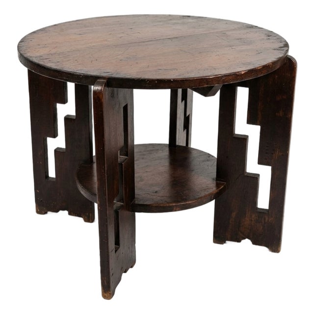 Rare 1930's American Solid Pine / Poplar Art Deco Geometric Cutout Depression Era Occasional Table For Sale