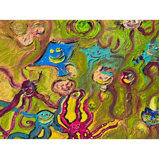Green Abstract Painting on Canvas by Serg Graff "Funny Octopuses", Coa For Sale - Image 8 of 10