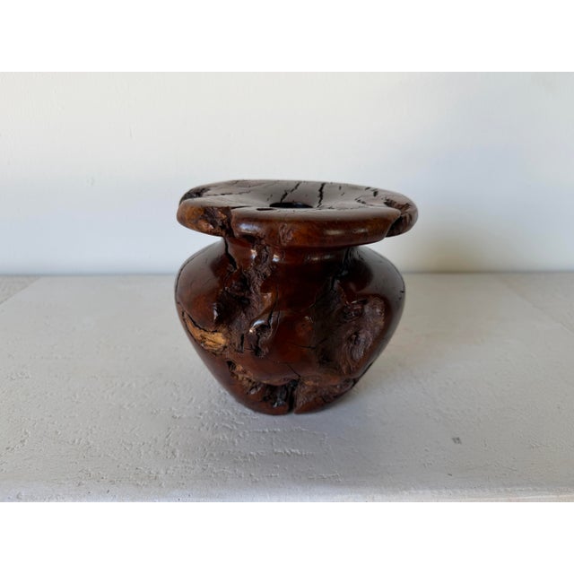 Contemporary 1980's Vintage Organic Modern Handcrafted Burl Wood Sculptural Vase For Sale - Image 3 of 12