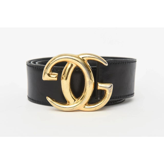 Vintage Gucci Logo Wide Black Leather Belt With Gold Plated GG'S For Sale - Image 10 of 10