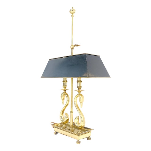 1970s Adjustable Shade Swans Lire Looking Base Heavy Solid Brass Base Table Lamp For Sale