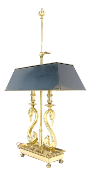 1970s Adjustable Shade Swans Lire Looking Base Heavy Solid Brass Base Table Lamp
