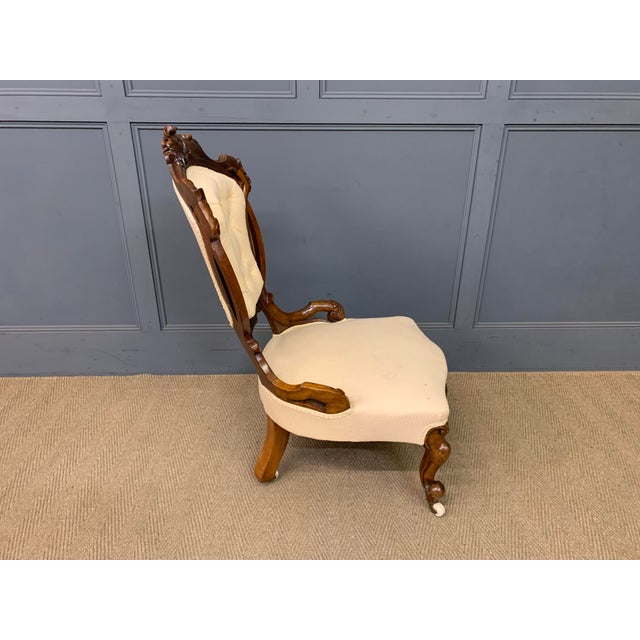 Victorian Walnut Upholstered Salon Chair, 1870 For Sale - Image 11 of 14