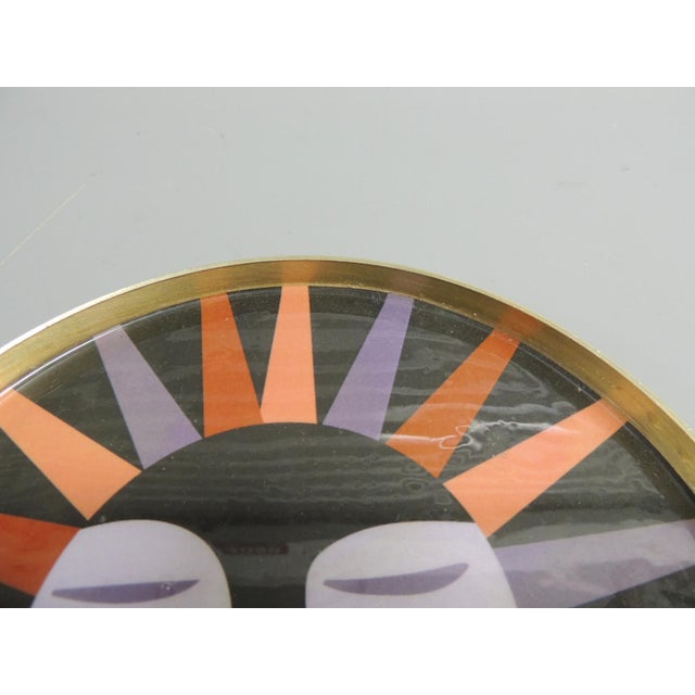 Art Deco Sun Round Brass Enameled Round Small Trinket Tray Jonathan Adler Style For Sale - Image 3 of 5