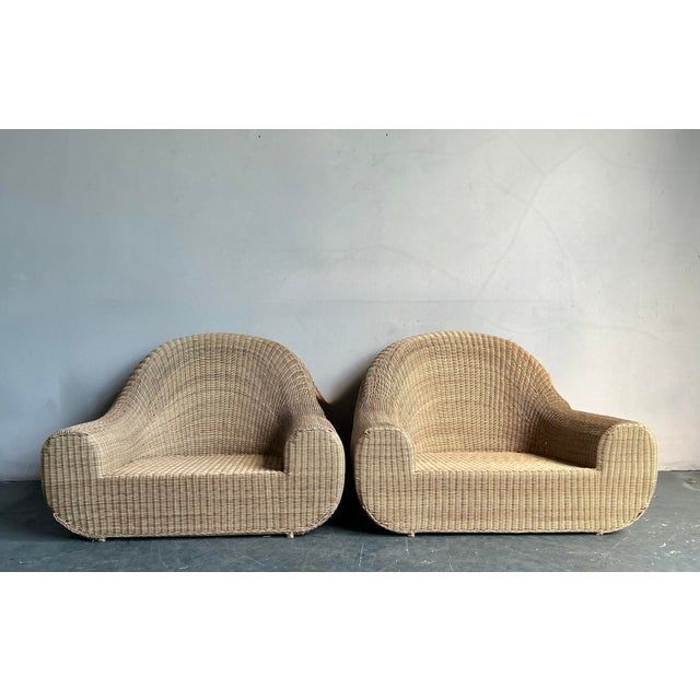 Late 20th Century Vintage Boho Woven Rattan Lounge Chairs After Michael Taylor - A Pair For Sale - Image 5 of 10