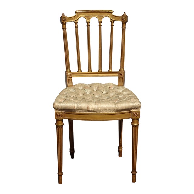Vintage French Provincial Gold Tufted Accent Chair ~ Vanity Chair For Sale