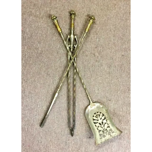 Antique 19th Century English Steel & Brass Mounted Fireplace Tools - Set of 3 For Sale - Image 9 of 13