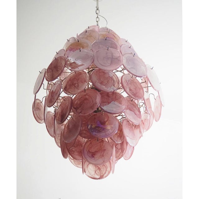 1990s Large Vintage Italian Murano Chandelier with Pink Alabaster Disks, 1990s For Sale - Image 5 of 18