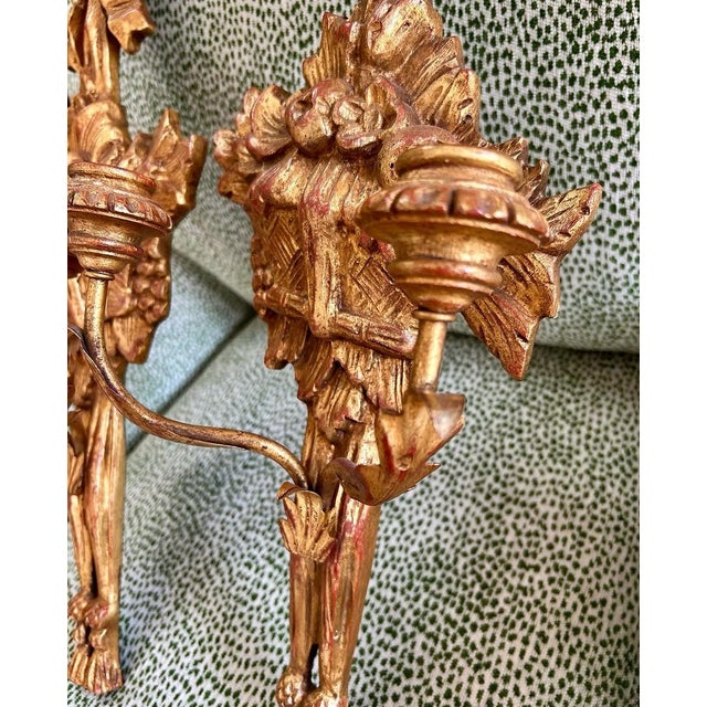Vintage Italian Giltwood Bow & Tassel Sconces For Sale - Image 4 of 7