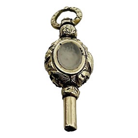 19th Century Brass and Gold Watch-Key with 2 Different Color Stones For Sale