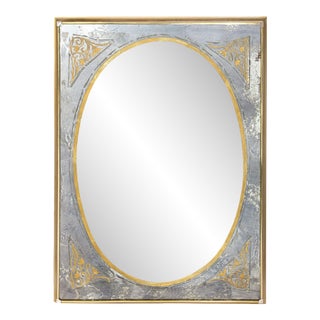 Mid-Century Modernist Mirror in Gilt Eglomise W/ Antiqued Smoked Border For Sale