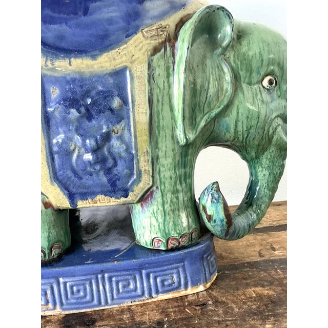Vintage Glazed Ceramic Elephant Low Stool For Sale - Image 9 of 14