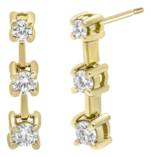 14K Yellow Gold 1/2 Cttw Round Diamond 3 Stone Graduated Linear Drop Past, Present and Future Stud E