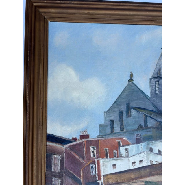 Midcentury 1952 Cityscape Painting, Framed For Sale - Image 4 of 6