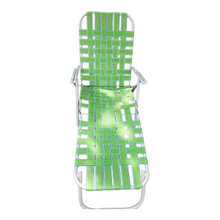 Vintage MCM Aluminum Webbed Folding Beach Pool Lawn Chair Chaise Lounge For Sale
