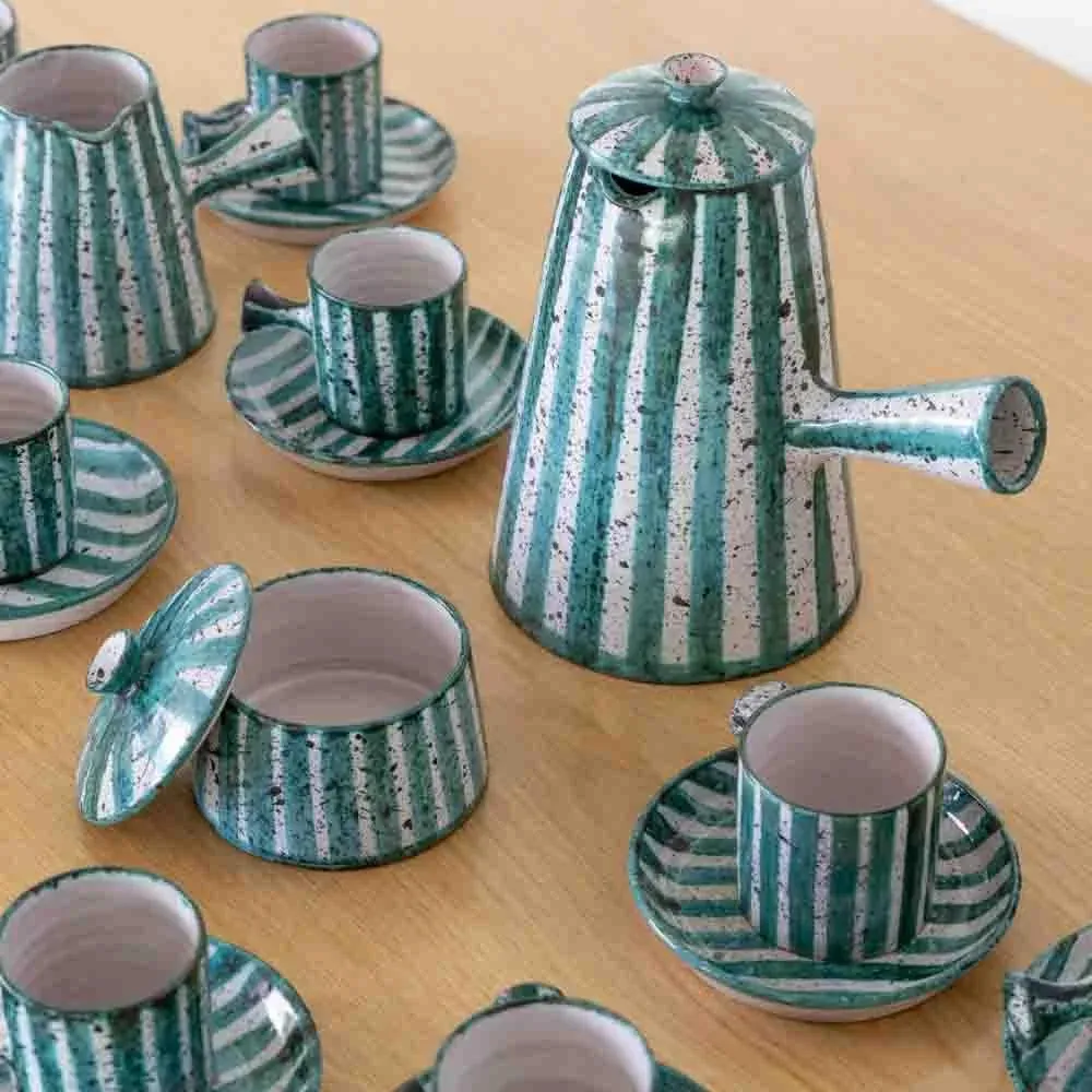 1950's French Ceramic Coffee Set From Vallauris- 27 Pieces | Chairish