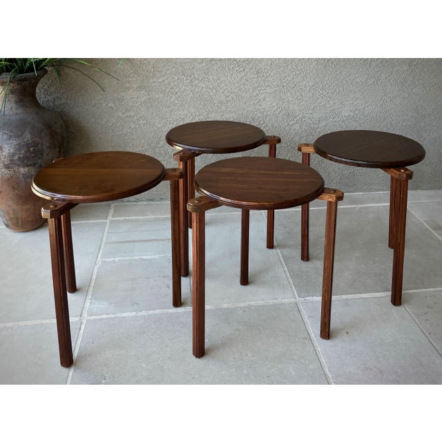 Circa 1970 Mahogany Wood Circular Stacking Tables in the Manner of Bruno Rey or Alvar Aalto - Set of 4 For Sale - Image 15 of 18