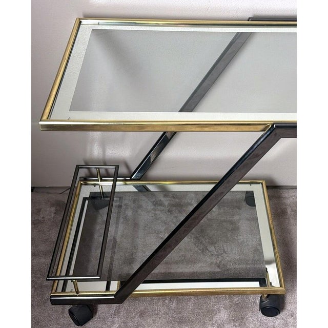 Mid 20th Century Italian Bar Cart in Burnished Steel and Brass For Sale - Image 12 of 18