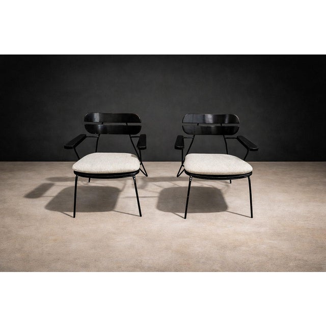Armchairs in Ebonized Wood & Metal, Carlo Hauner, 1950s For Sale - Image 9 of 16