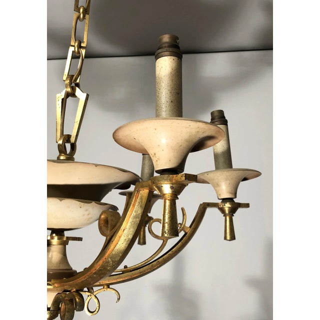 Lacquered Metal and Brass Chandelier, circa 1940 For Sale - Image 11 of 13