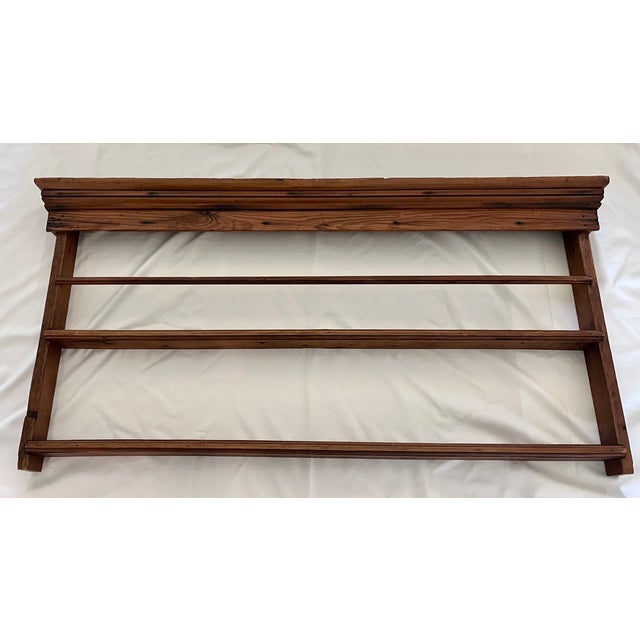 Brown Vintage English Stained Pine Two-Shelf Wall Plate Rack For Sale - Image 8 of 11