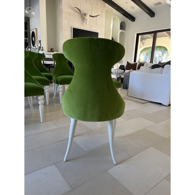 Attributed to Julian Chichester Emma Dining Chairs – Emerald Velvet, Bobbin Legs, Designer Set of 12 For Sale - Image 4 of 7