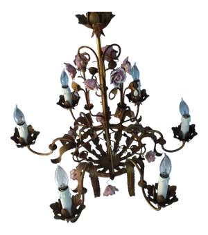 1960s Italian Gilt Metal and Rose Chandelier