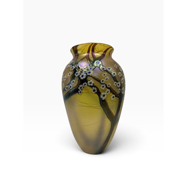 Art Deco Large 11" Vintage Orient & Flume "Hawthorn" Iridescent Favrile Art Glass Vase For Sale - Image 3 of 6